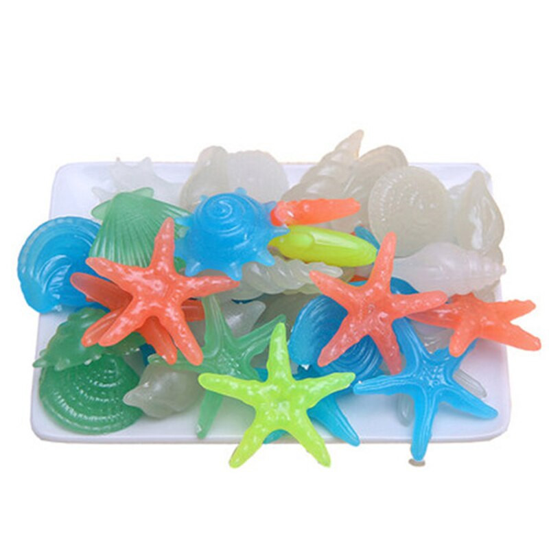 40 db Sötétben világító kövek tengeri csillag kagylóhéj alakú dekoratív kert akvárium akvárium medence táj világító kő