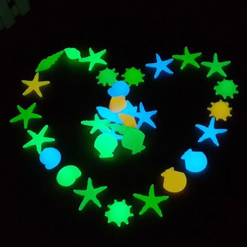 40 db Sötétben világító kövek tengeri csillag kagylóhéj alakú dekoratív kert akvárium akvárium medence táj világító kő