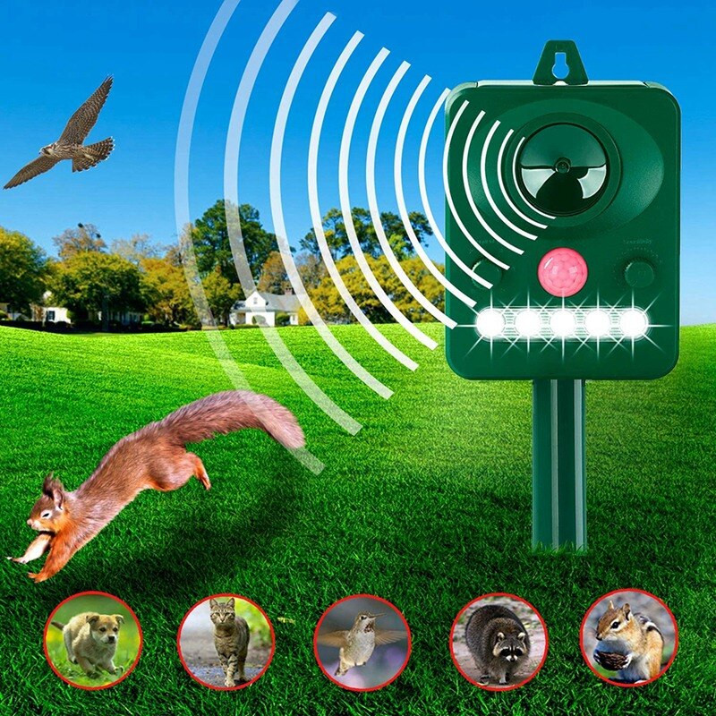 Hot Cat repelentas lauke, ultragarsinis gyvūnų repelentas su mirksinčia LED lempute, vandeniui atsparus gyvūnų atbaidiklis su judesio jutikliu