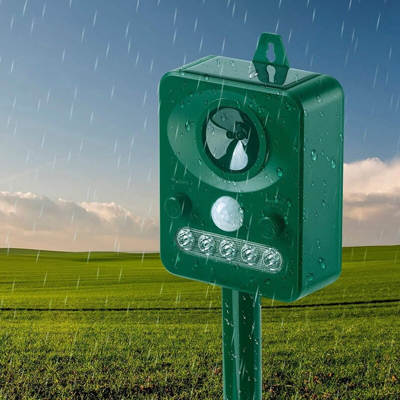 Hot Cat repelentas lauke, ultragarsinis gyvūnų repelentas su mirksinčia LED lempute, vandeniui atsparus gyvūnų atbaidiklis su judesio jutikliu