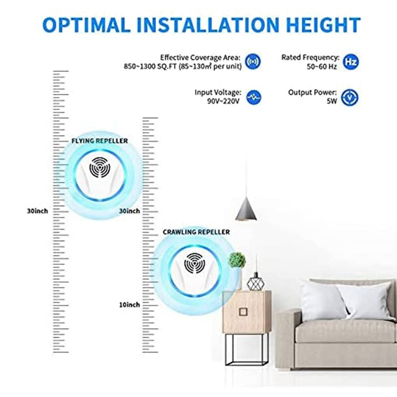 Praktiškas 4 pakuočių ultragarsinis kenkėjų atbaidiklis, elektroninis kenkėjų atbaidymo kištukas vidaus kenkėjų kontrolei, namų garažui, JAV kištukas