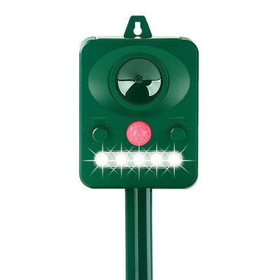Macskariasztó kültéri, ultrahangos állatriasztó LED villogó fénnyel, vízálló állatriasztó mozgásérzékelővel