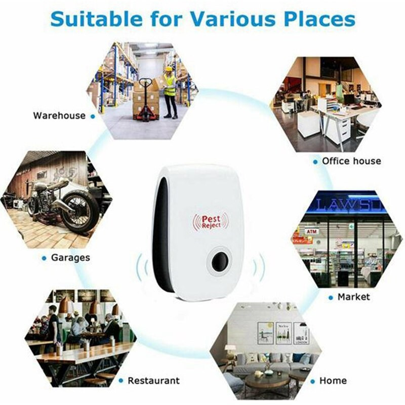 Praktický ultrazvukový odpudzovač škodcov, 8 kusov, elektronický odpudzovač škodcov do zásuvky, pre domácnosti, kancelárie, sklady, hotely, s americkou zástrčkou