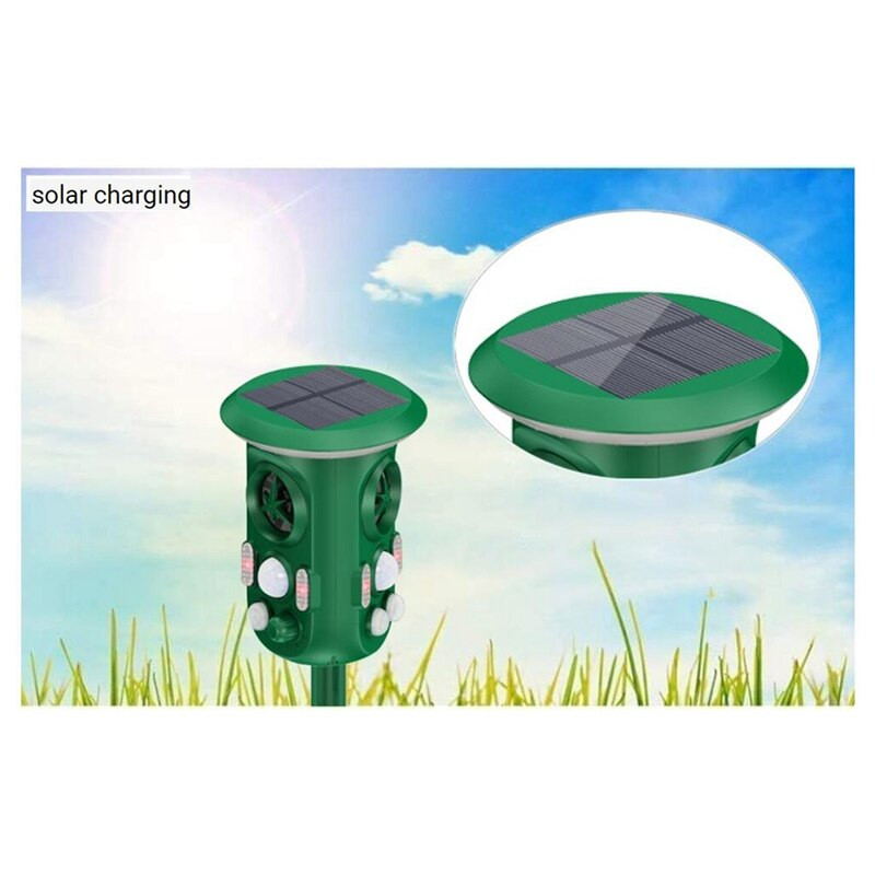 Ultragarsinis gyvūnų atbaidiklis, saulės gyvūnų atbaidymo priemonė su judesio jutikliu, vandeniui atspari plėšrūno akis šunims, katėms, kenkėjams, meškėnams ir kt.