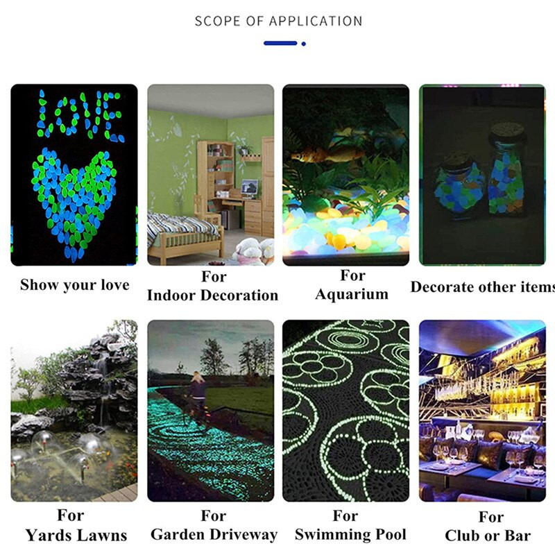 300 buc/pachet decor de grădină Pietre luminoase Pietricele fluorescente care strălucesc în întuneric roci pentru decorarea acvariului în aer liber pentru acvariu