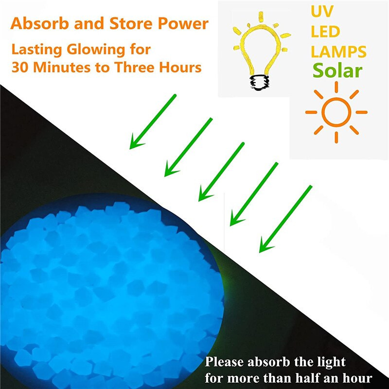 300 vnt. / Pakuotė Sodo dekoras Šviečiantys akmenys Fluorescenciniai akmenukai, šviečiantys tamsiose uolienose, skirti lauko akvariumo akvariumo dekoravimui