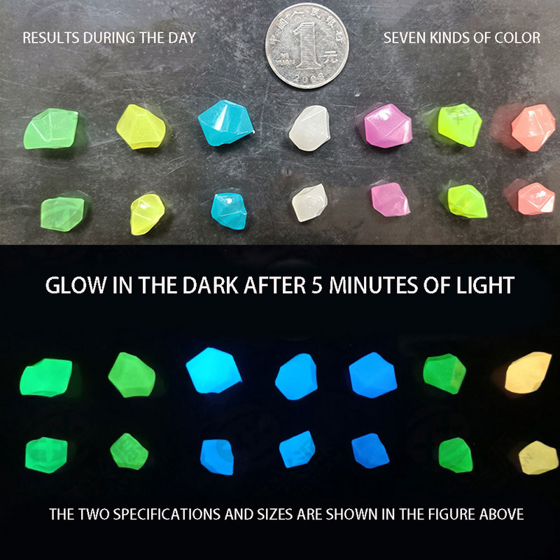 Svetelný kameň 100/200/500 ks kamienkov, kamienkov, žiariacich v tme, kameňov, mix farieb, nočné svetlo pre chodníky, dekorácie akvária