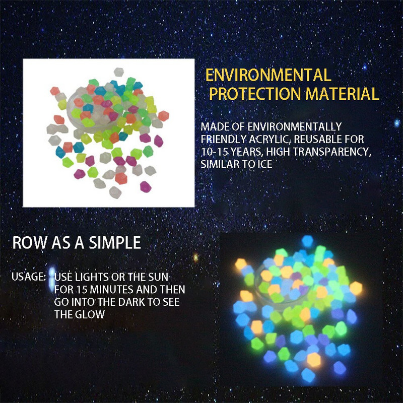 Svetelný kameň 100/200/500 ks kamienkov, kamienkov, žiariacich v tme, kameňov, mix farieb, nočné svetlo pre chodníky, dekorácie akvária