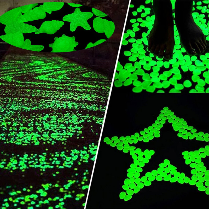 80 ks svietiace žiariace kamene v tvare mušle, hviezdice, mušle do akvária, stolové chodníky, záhradné svietiace v tme, dekorácia kamienkov