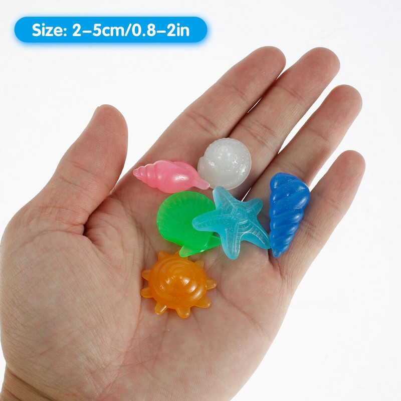 80 ks svietiace žiariace kamene v tvare mušle, hviezdice, mušle do akvária, stolové chodníky, záhradné svietiace v tme, dekorácia kamienkov