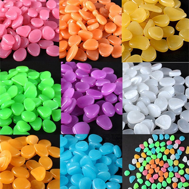 100 ks farebných svietiacimi kameňmi, dekoratívnymi kamienkami na vonkajší trávnik, záhradu, terasu, chodníky, rastliny, akvárium, remeslá