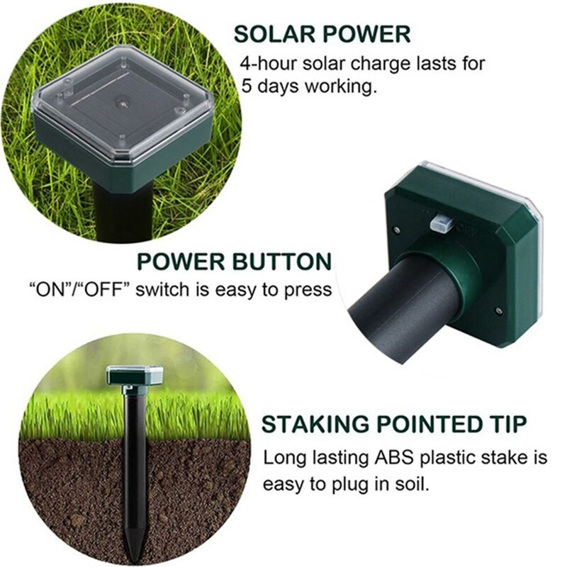 2 ks solárny ultrazvukový LED vibračný odpudzovač hadov, elektronický odpudzovač hadov pre záhradu, dvor, farmu atď.
