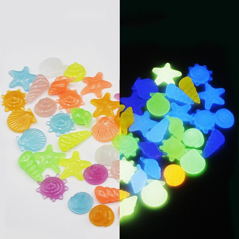80 ks svietiace kamene v tvare mušle, hviezdicová mušľa pre akvárium, nádrž na ryby, bazén, záhradnú dekoráciu, svietiace v tme kamienky