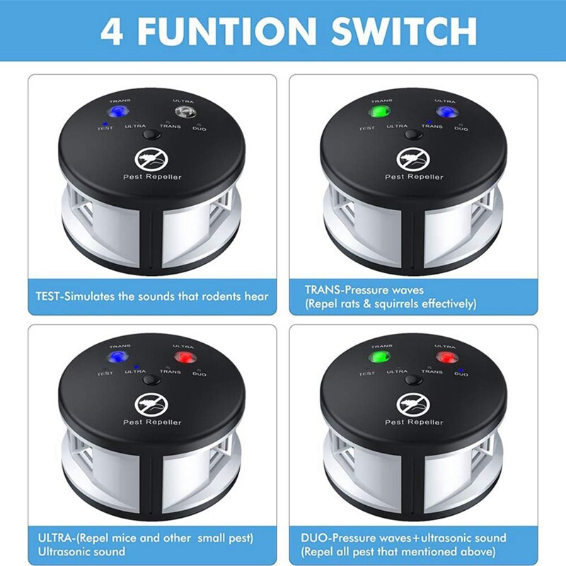 AT69 – „Riple“ graužikų atbaidiklis, ultragarsinis kenkėjų atbaidiklis, slėgio banga, pelėms, žiurkėms, vorams patalpose, 360 laipsnių Eu kištukas