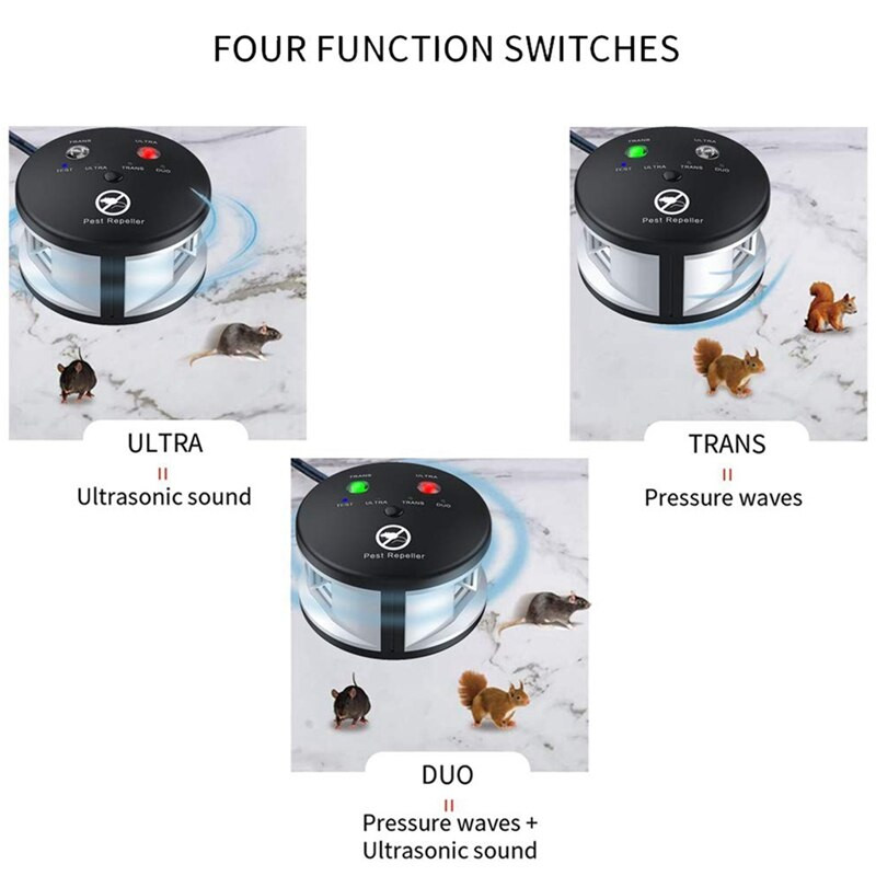 AT69 – „Riple“ graužikų atbaidiklis, ultragarsinis kenkėjų atbaidiklis, slėgio banga, pelėms, žiurkėms, vorams patalpose, 360 laipsnių Eu kištukas