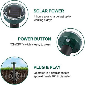 AT69 -10 Pack Solar Mole Repellant, Outdoor Solar Sonic Mole Repeller, Gophers Repellent, Snake Repellent, Για γκαζόν, κήπο, αυλή, κ.λπ.