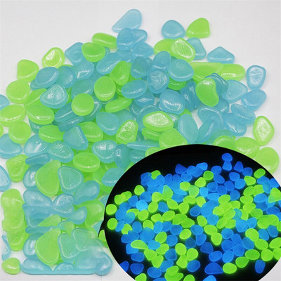 100 vnt šviečiančių akmenukų fluorescencinių žvyro akmenų tamsoje šviečiančių sodo kiemo dekoracijoms, šviečiančioms žuvų akvariume