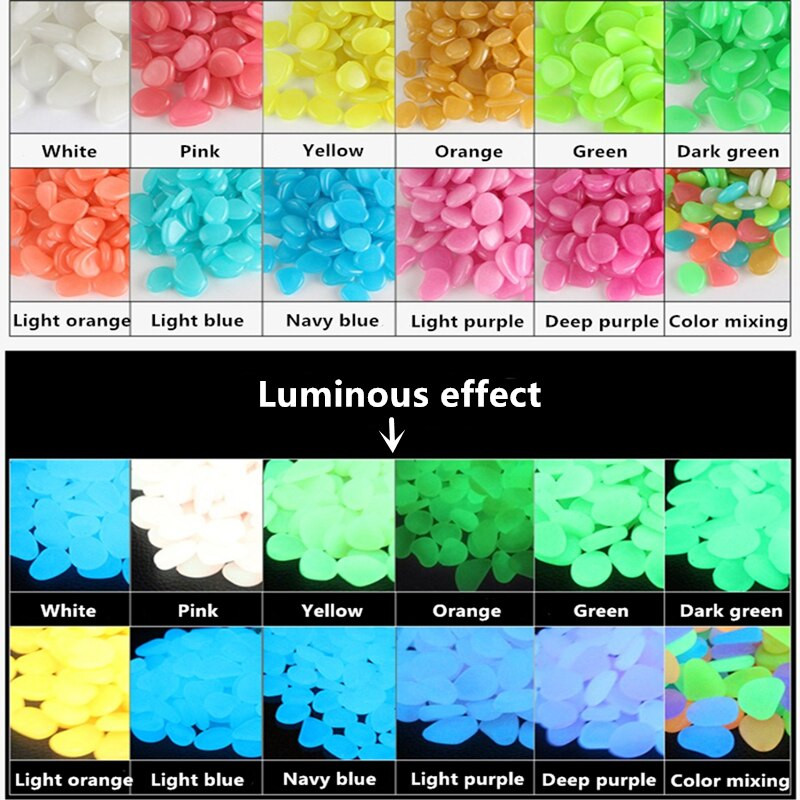 100 pakuočių įvairių spalvų Neprivalomas spalvingas šviečiantis akmuo Sodas Šviečiantis lauko dekoravimas Akmens apželdinimo akmenukais