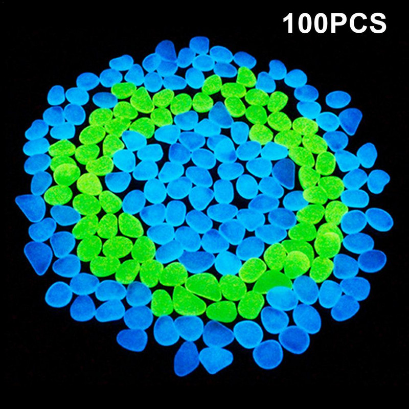 100 vnt sodo akmenukai šviečiantys akmenys uolos sodo kiemo dekoras Šviečiantys akmenys akvatorijos akmenys akvariumo akmenukai mėlynai žalia