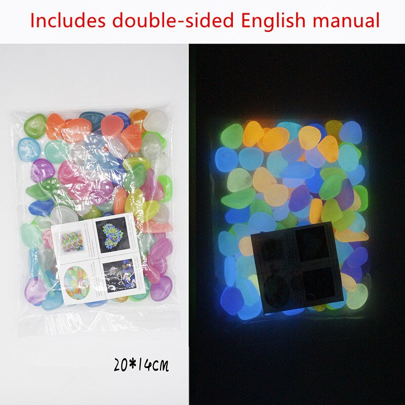 300 vnt 14 mm šviečiantys akmenys, šviečiantys tamsoje akmenukais, namų sodo dekoravimas lauko kiemo vejos tako dekoras takai švytintys akmenukai