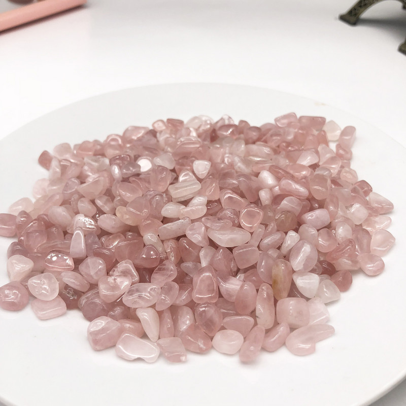 200g prírodný štrk krištáľ ružového kremeňa Jardim Jardin bytová dekorácia nepravidelne akvárium liečivá energia