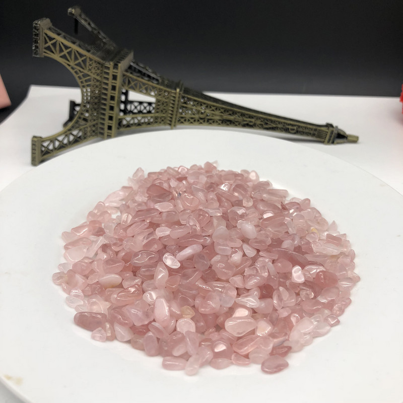 200g prírodný štrk krištáľ ružového kremeňa Jardim Jardin bytová dekorácia nepravidelne akvárium liečivá energia