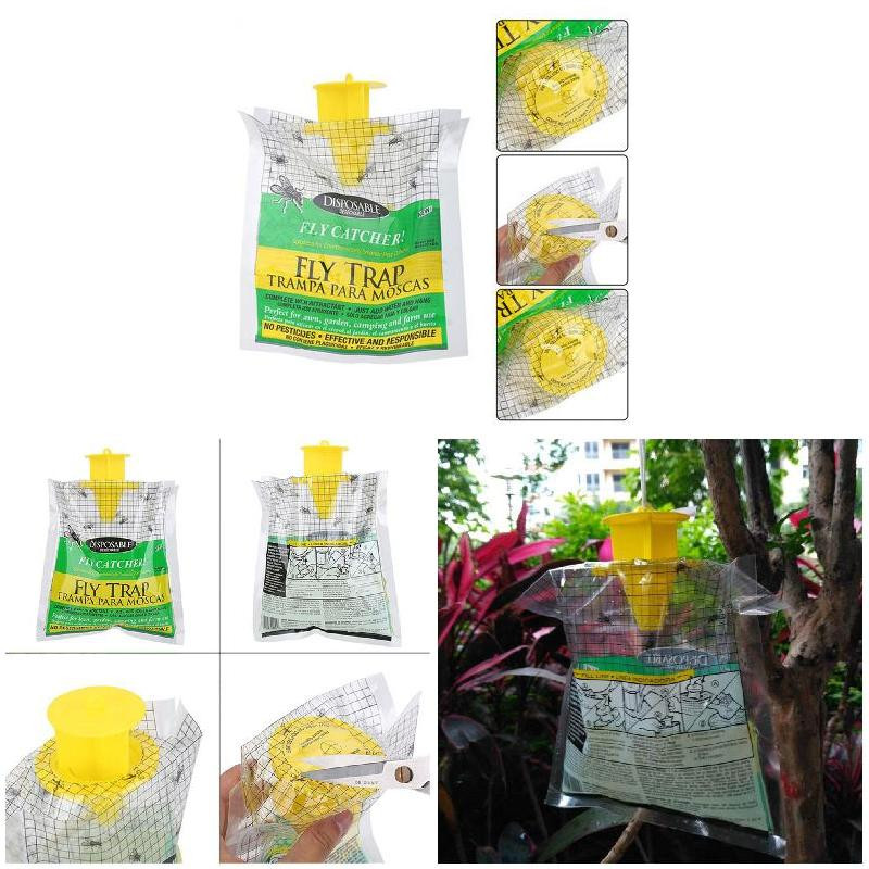 5 vnt. vienkartinis musių gaudyklė, netoksiška lauko vabzdžių žudiklio gaudyklės maišelis, vandenyje tirpus masalo milteliai, pakabinamas lauke