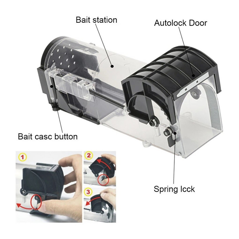 Naujas daugkartinis humaniškas patalpų lauko žiurkių gaudyklė išmanusis savaime užsifiksuojantis pelėkautas, saugus tvirtas skaidrus buitinis pelės gaudyklė