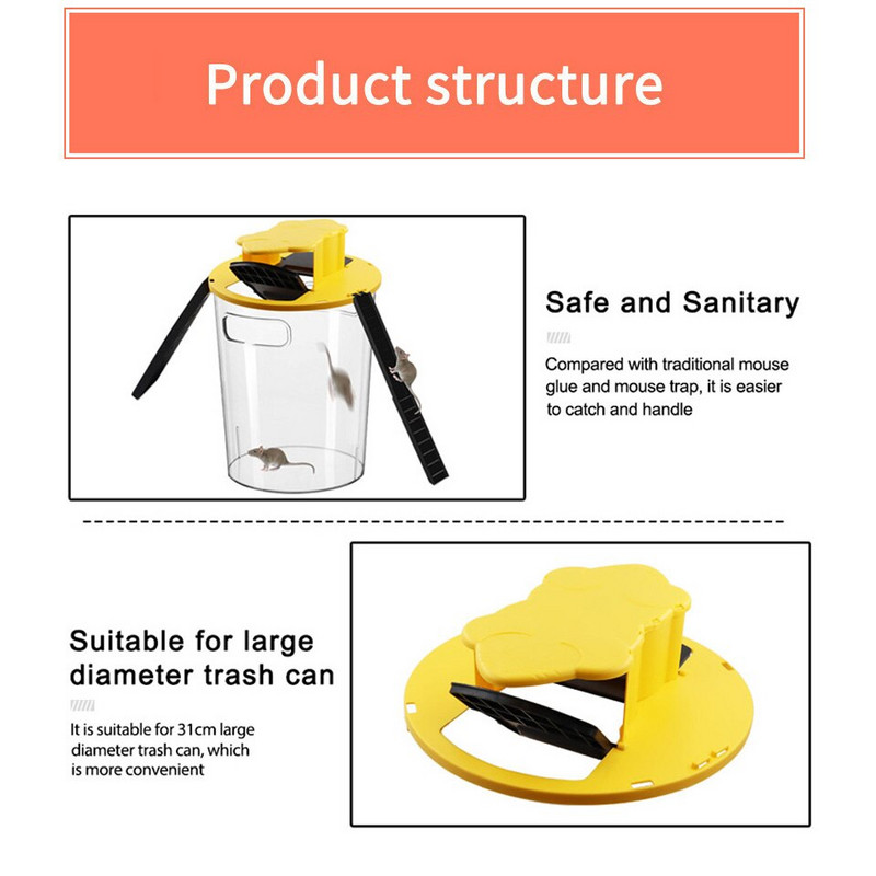 Daugkartinio naudojimo atverčiamas pelės gaudyklė automatiškai atstato plastikinį viduje ir lauke esantį slydimo kibiro dangtį Mirtinas spąstas Pelės durelių stiliaus daugiafunkcis fiksatorius