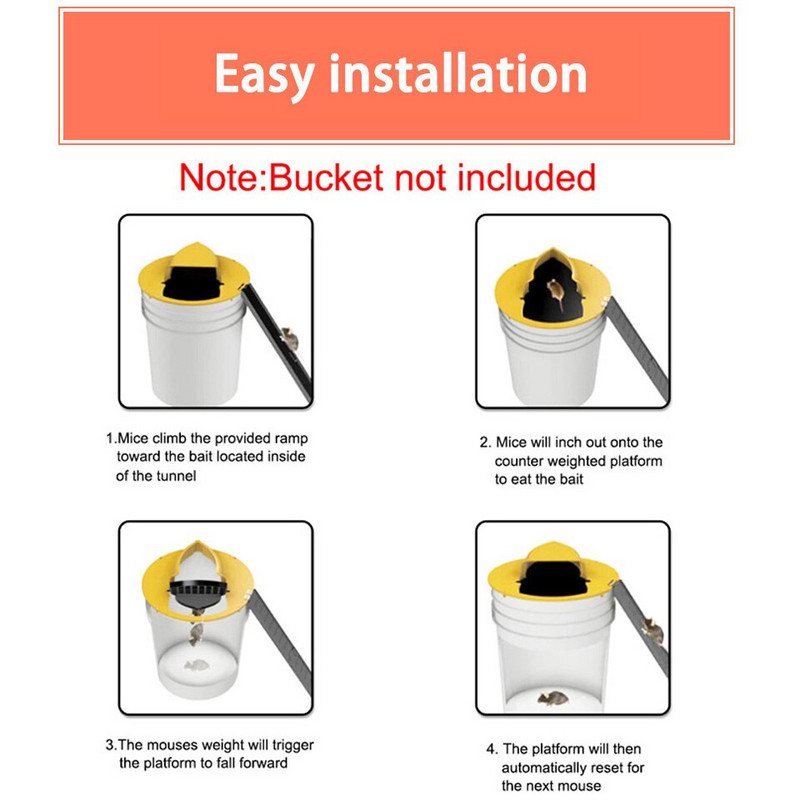Daugkartinio naudojimo atverčiamas pelės gaudyklė automatiškai atstato plastikinį viduje ir lauke esantį slydimo kibiro dangtį Mirtinas spąstas Pelės durelių stiliaus daugiafunkcis fiksatorius