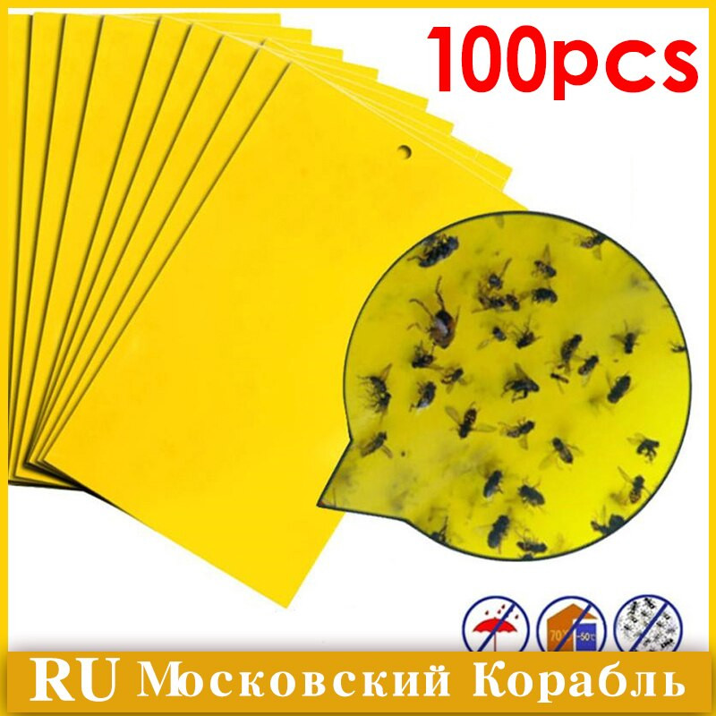 100 ks obojstranných lepidiel na nálepky, žlté, zavesné, lapač much, hmyz, zabijak hmyzu, kontrola škodcov pre balkón, záhradu, hospodárske zvieratá