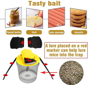 Непрекъснат капан за мишки, обръщащ се и плъзгащ се капак на кофата, капан за автоматично нулиране, капан за мишки във ферма на закрито и на открито, устройство за капан за многократна употреба