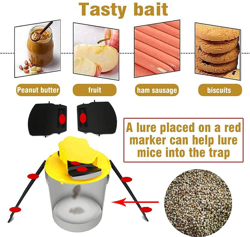 Nepertraukiamas pelės gaudyklė, apverčiamas ir stumdomas kibiro dangtis, automatinis atstatymo gaudyklė, vidaus ir lauko ūkio pelėkautas, daugkartinio naudojimo gaudyklė