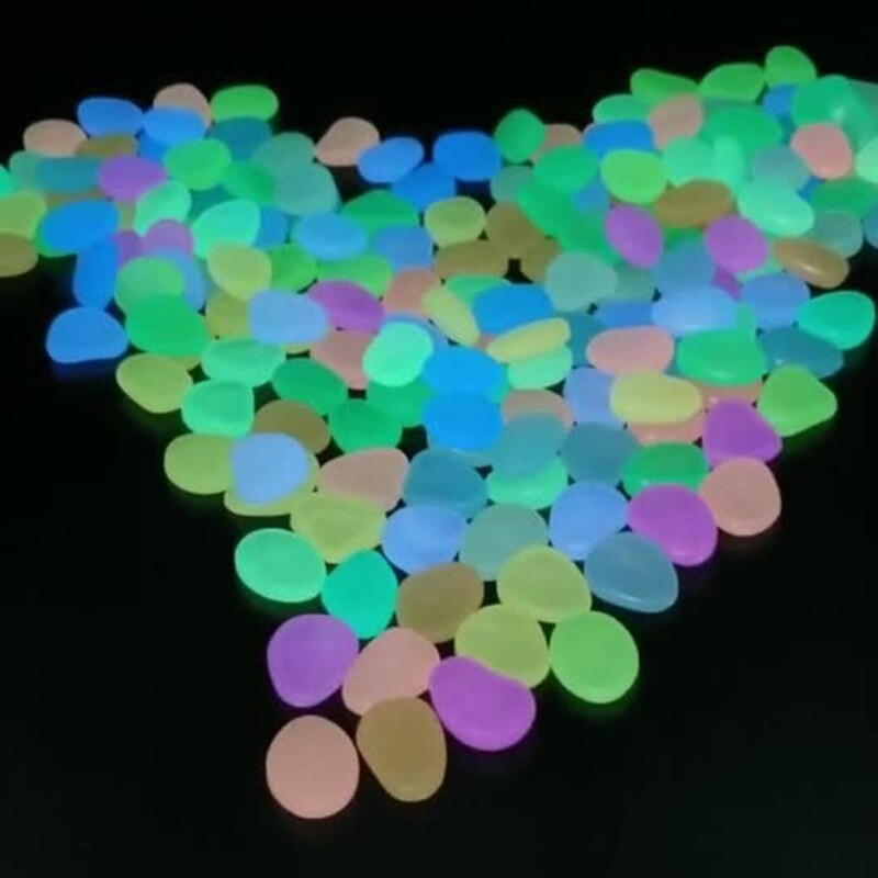 100 de bucăți de piatră artificială din rășină care strălucește în întuneric, pietricele de piatră luminoasă, colorată, pentru acvariu de pești, decor de grădină, pasarele DIY