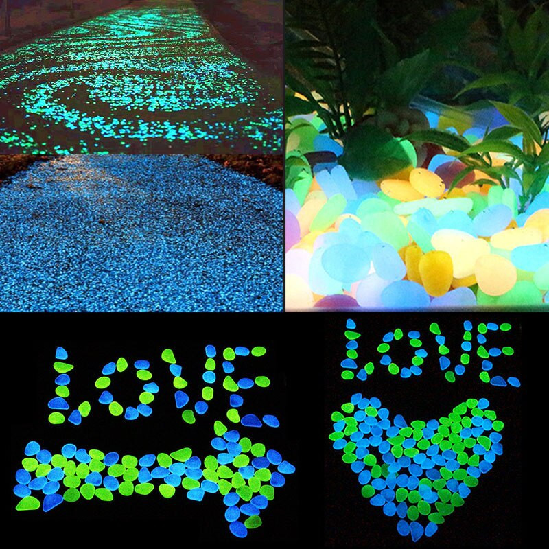 100 vnt šviečiantis akmuo, 20–30 mm dervos švytėjimas tamsiame akmenėlyje, dekoratyvinis mažas sodo akmuo, skirtas naudoti lauke viduje MUMR999