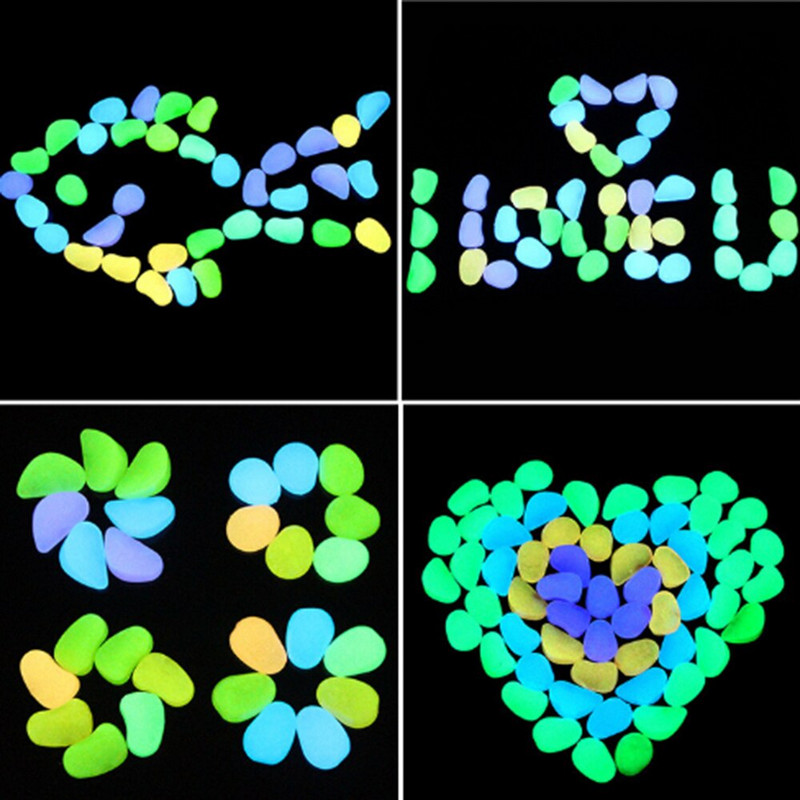 100 vnt Šviečiančių akmenukų uolų sodo papuošalų Akmuo švyti tamsoje sode pėsčiųjų takams Žuvų rezervuarų puošmenoms