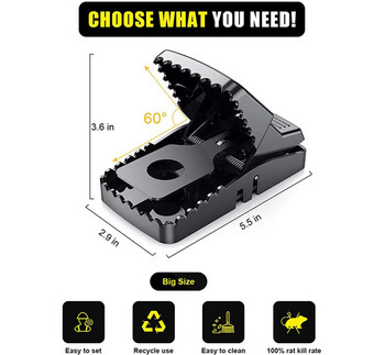 Силен, чувствителен, голям, многократно закопчаващ се пружинен капан за плъхове, мишки, капани за мишки, пластмасов уловител, убиец, мишка за борба с вредители, гризачи