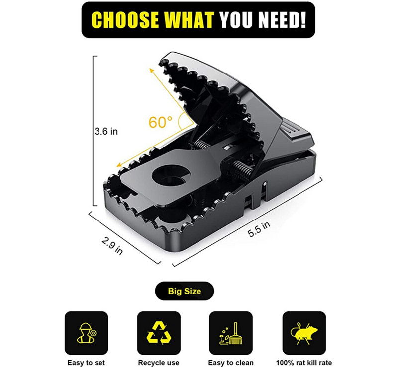 Silná citlivá veľká opakovane použiteľná pružinová pasca na potkany, myši, pasce na myši, plastový lapač, zabijak hlodavcov, kontrola škodcov, myš