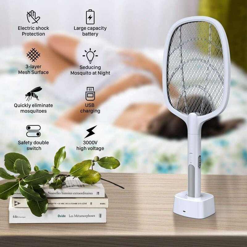 Mosquito Swatter Fly Zapper Racket 2 in 1 su purpurine lempa Seduction Trap Zapper USB įkraunamas vabzdžių gaudyklė kokybiškas miego įrankis