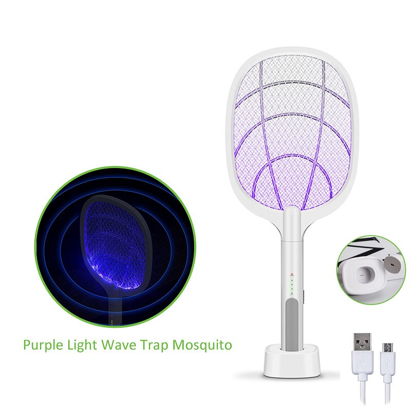Mosquito Swatter Fly Zapper Racket 2 in 1 su purpurine lempa Seduction Trap Zapper USB įkraunamas vabzdžių gaudyklė kokybiškas miego įrankis
