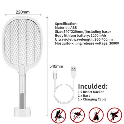 3000V Mosquito Killer Racket Electric Insect Racket Swatter Zapper USB акумулаторна Mosquito Swatter Fly Bug Zapper Killer Trap