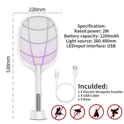 3000V Mosquito Killer Racket Electric Insect Racket Swatter Zapper USB акумулаторна Mosquito Swatter Fly Bug Zapper Killer Trap