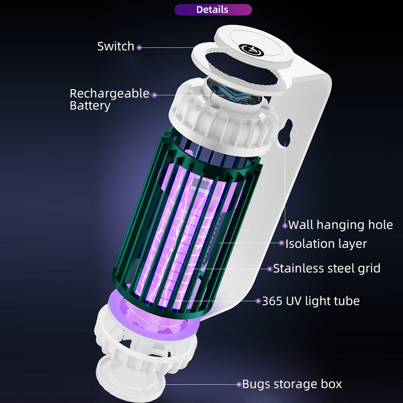 Uodų žudymo lempa Elektros šoko fotokatalizatorius Vabzdžių lempos Namams Lauko Atbaidymo nuo uodų USB įkraunamas muselių užtrauktukas