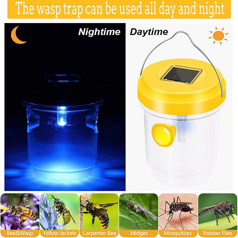 2 buc. Capcană pentru viespe cu energie solară Capcană agățată pentru muște de fructe Capcană pentru albine, sigură, non-toxică, Capcană pentru viespi Capcană reutilizabilă pentru albine
