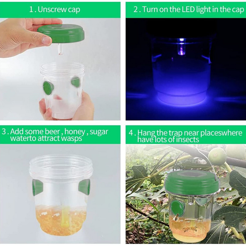 2 buc. Capcană pentru viespe cu energie solară Capcană agățată pentru muște de fructe Capcană pentru albine, sigură, non-toxică, Capcană pentru viespi Capcană reutilizabilă pentru albine