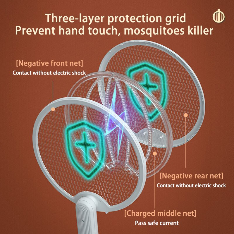 4 v 1 skladacia elektrická plácačka na komáre, nástenná ručná nabíjateľná 3000V raketa na komáre, nastaviteľná plácačka na hmyz