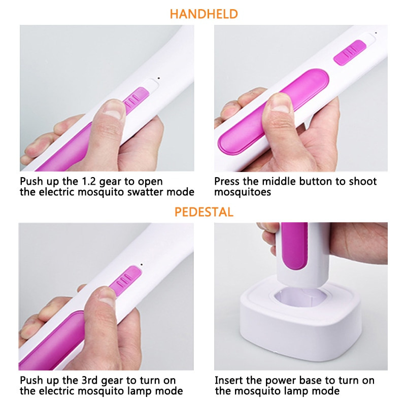 3000 V elektrinė musės raketė, USB įkraunama su įkrovimo baze, uodų vabzdžių užmušimo naikintuvas su UV šviesa miegamajam