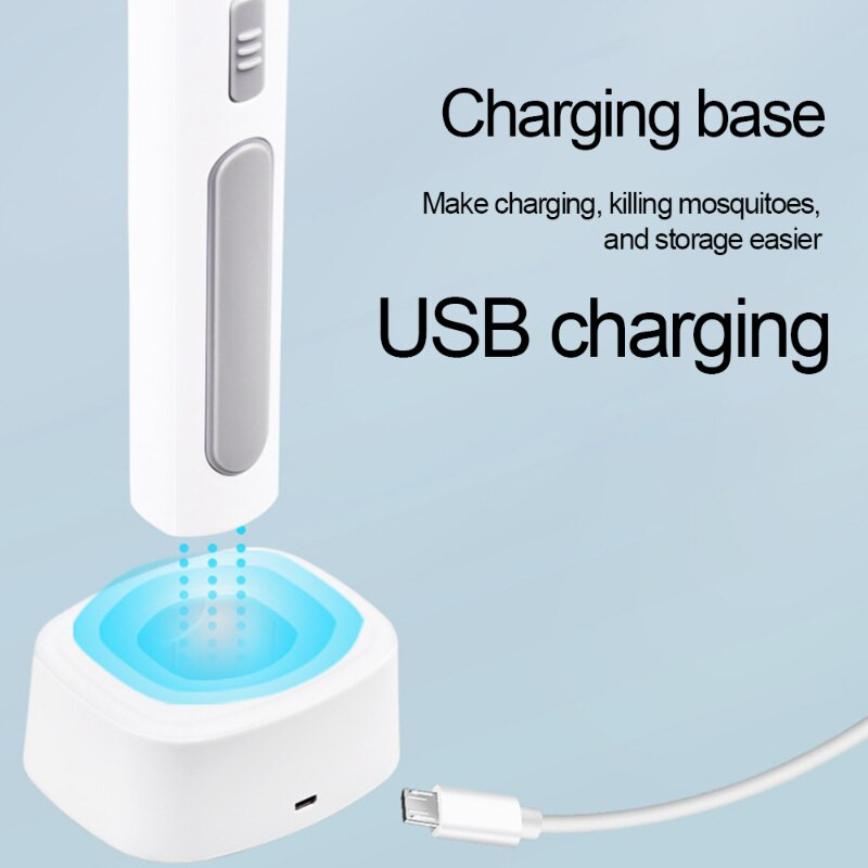3000 V elektrinė musės raketė, USB įkraunama su įkrovimo baze, uodų vabzdžių užmušimo naikintuvas su UV šviesa miegamajam
