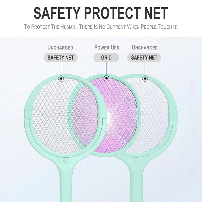Elektrická lapač much s otočením o 90 stupňov, elektrický šok, nabíjateľná raketa na muchy, nabíjanie cez USB, lapač komárov a much.