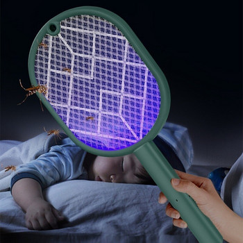 2 в 1 Електрически убиец на комари с лилава светлина USB 3000V Акумулаторен закопчал за насекоми Лятна защита срещу сън Мухобойка Капан за насекоми